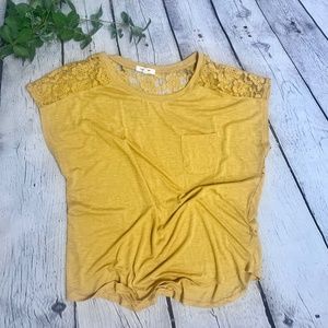 Paper + Tee Women’s Top Lace Shoulders Yellow Plus Size